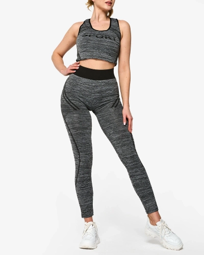Graues Damen-Sport-Set mit schwarzen Einsätzen - Kleidung
