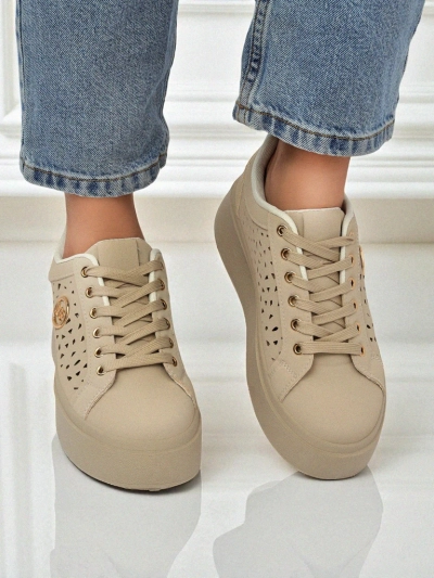 Cleo Ecru Platino – beige Plateausneakers Royalfashion Öko-Leder