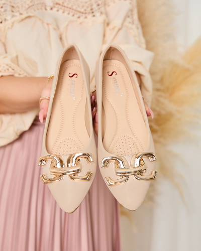 Royalfashion Beige Damen-Ballerinas mit spitzer Spitze und Verzierung auf der Nase Figgda