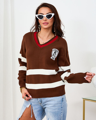 Royalfashion Dunkelbrauner gestreifter Damenpullover