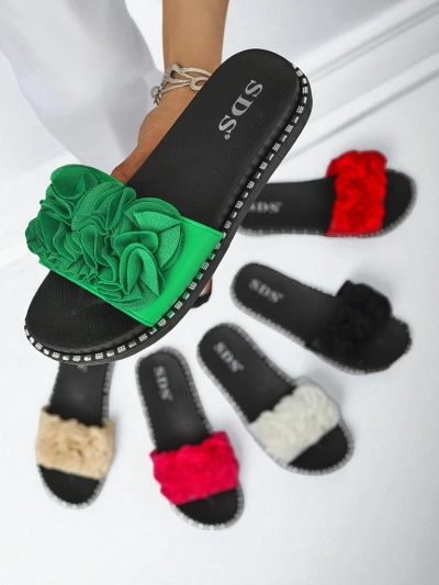 Royalfashion Damen-Pantoletten mit flacher Sohle Flora Verde