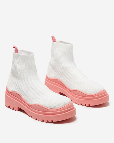 Damenstiefel auf einer dickeren Sohle in Weiß und Pink von Korlic-Shoes