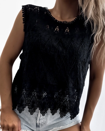 Royalfashion Schwarzes Damen-Top aus Spitze