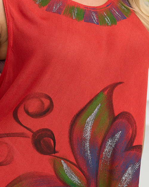 Повітряне червоне жіноче плаття до коліна з літнім принтом - Одяг