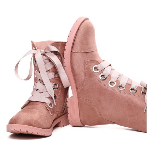 Różowe workery z ozdobną wstążką - Obuwie