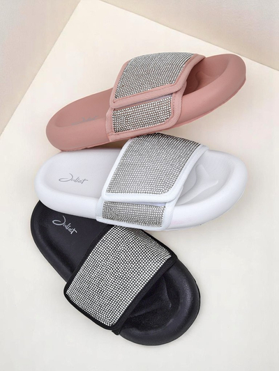 Royalfashion Damen Pantoletten mit flacher Sohle Sparkle Step