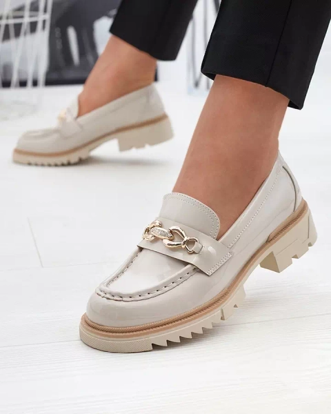 Beige lackierte Damen Mokassins mit Kette Sotella - Footwear