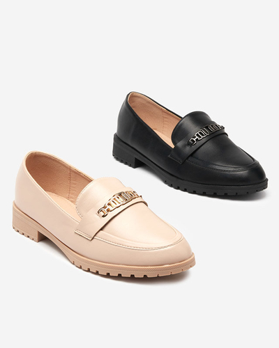 Beige Öko-Leder-Loafer für Damen mit Griss-Dekoration - Schuhe