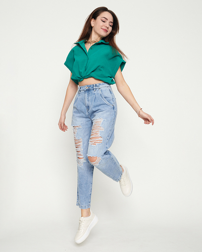 Hellblaue, zerrissene Jeans für Damen - Kleidung