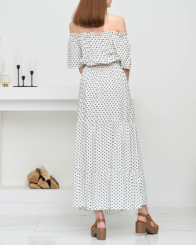 Weißes gepunktetes Damen-Midikleid mit offenem Rücken - Kleidung