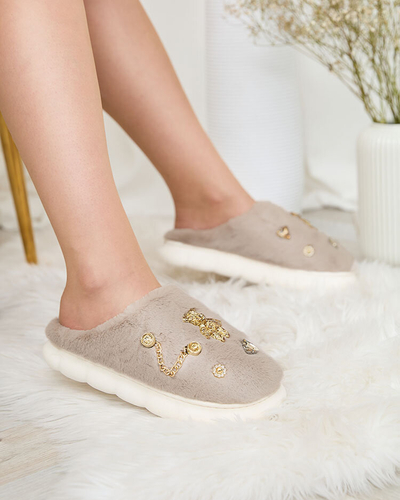 Royalfashion Graue Damenpelzpantoffeln mit Ornamenten Erserra