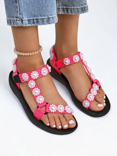 Sandalen Livia Rosa – Bequeme Royalfashion Damen Sandalen mit Perlenstrass