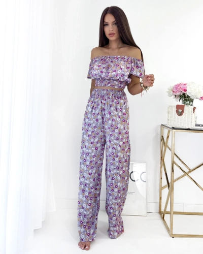 Royalfashion Lila zweiteiliges Set für Frauen mit Blumenmuster