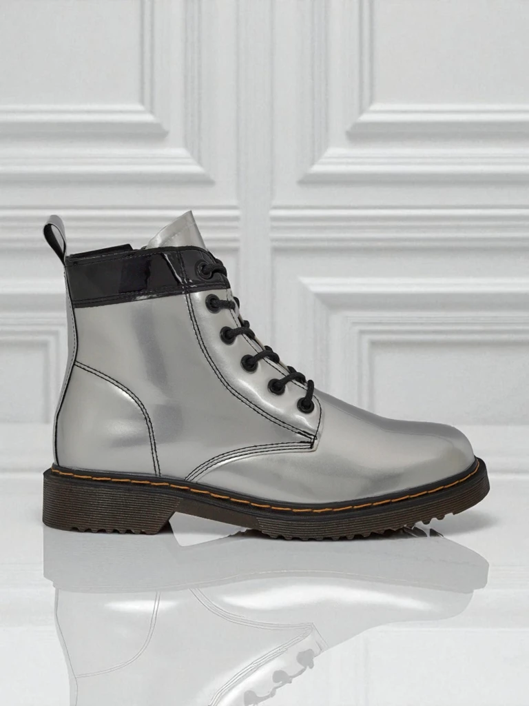 Damen Stiefeletten Silber Celestina Eco Lackleder mit Reißverschluss