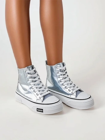 Royalfashion Hohe Damensneaker mit Herz Silber Herzh