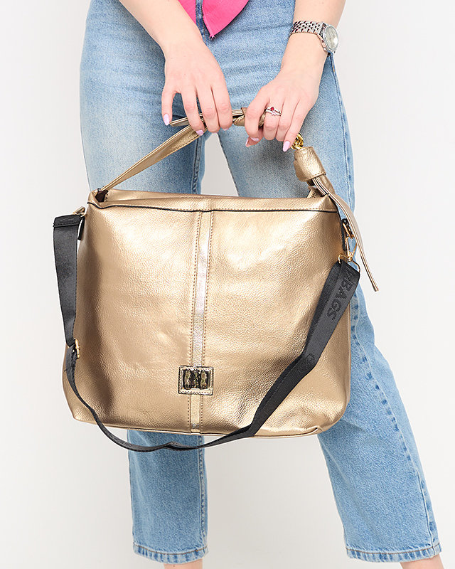 Goldener Damen-Shopper mit Metallstreifen - Accessoires