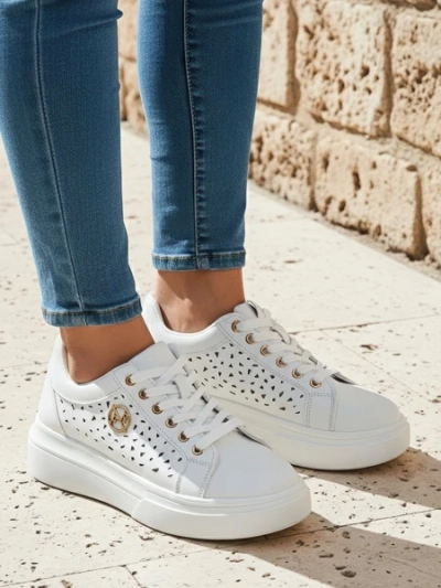 Damen-Sneakers Calista Bianco aus Öko-Leder, durchbrochen, Frühlingsmodell 4,5 cm