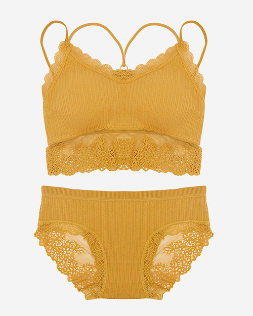 Жіночий комплект білизни з гірчичним мереживом - Нижня білизна