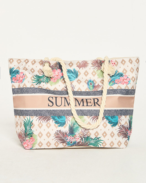 Бежева жіноча пляжна сумка з візерунком