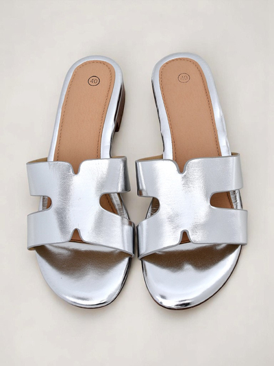 Royalfashion Damen Pantoletten mit flacher Sohle SilverEase