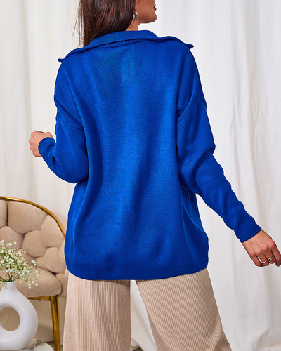 Royalfashion Dunkelbrauner Damenpullover mit aufgeknöpftem Rollkragen