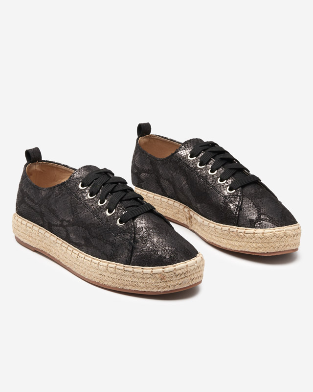 Schwarze Damen-Espadrilles mit glänzender Prägung Tenerica - Schuhe