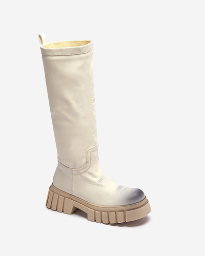 OUTLET Cremefarbene mittelhohe Damenstiefel Astaroth - Schuhe