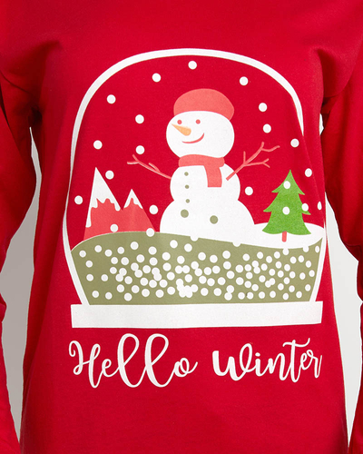 Roter Damen Schlafanzug mit Schneemann- Kleidung