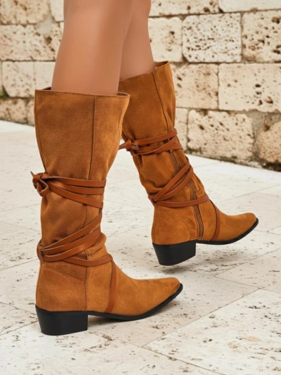 Damenstiefel Camel Lavinia Ökologisches Wildleder im italienischen Stil