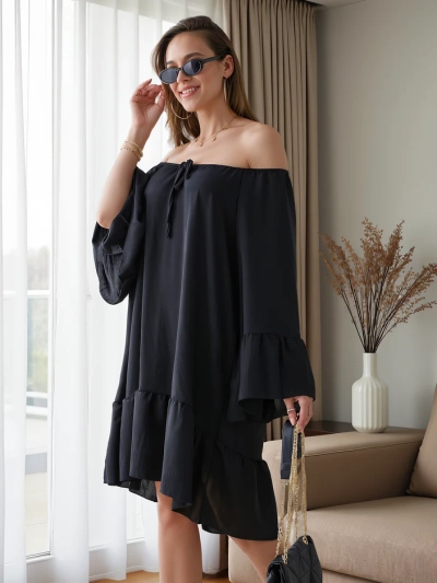 Royalfashion Damen-Ausschnittkleid mit Rüschen im Oversized-Stil