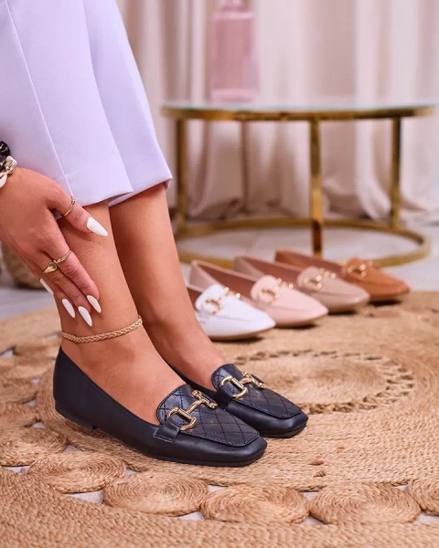 Royalfashion Schwarze Damen Steppmokassins mit Goldverzierung Wetifa