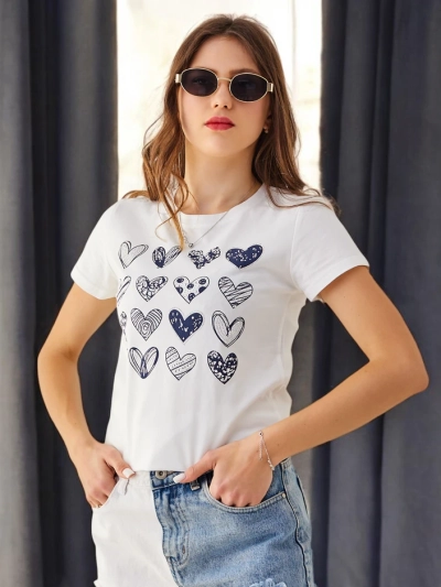 Royalfashion Damen Baumwoll-T-Shirt Viele Herzen