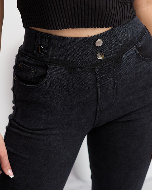 Schwarze Treggings für Damen mit Knöpfen - Kleidung