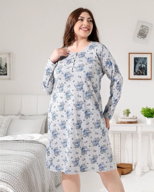 Royalfashion Бавовняна нічна сорочка з квітами PLUS SIZE
