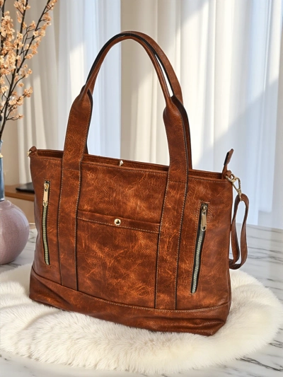 Damenhandtasche Kallistia Vintage braunes Öko-Leder 47x30x14 cm