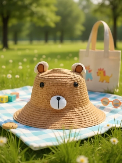 Royalfashion Kinder Strohhut Bär