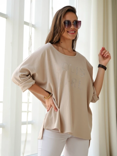 Royalfashion Жіноча блуза з віскози з написом з страз