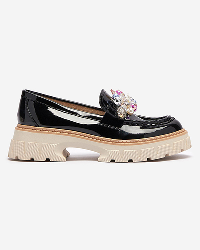 Schwarz lackierte Damenmokassins mit Ornament Leliab- Footwear