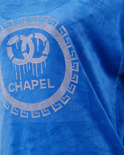 Довга синя жіноча туніка з цирконами