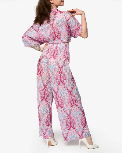 Fuchsia-blaues geripptes Damenset mit Druck- Kleidung