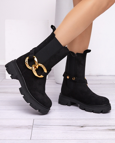 Schwarze Damenstiefel mit goldener Verzierung Cygreia - Schuhe