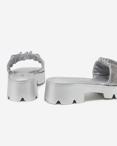 Silberne Damenpantoffeln mit Zirkonia Emkoy - Schuhe