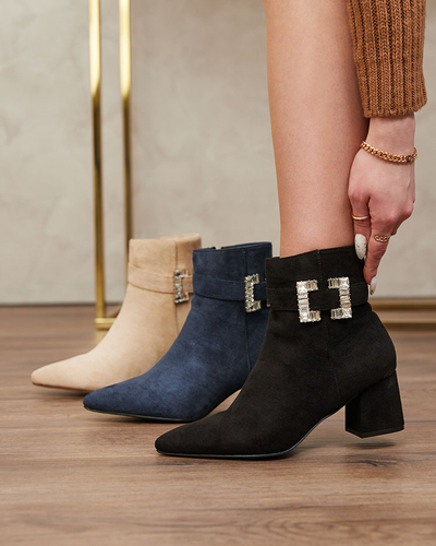 Royalfashion Schwarze Damenstiefel mit niedrigem Stöckelabsatz Masemart