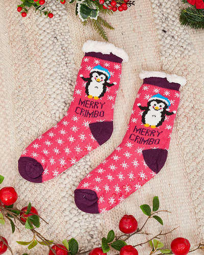 Rote Damensocken mit Weihnachtsmuster - Unterwäsche