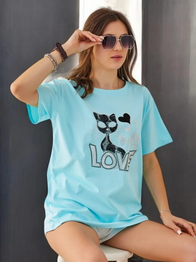 Royalfashion Damen Baumwoll T-Shirt Katzenliebe