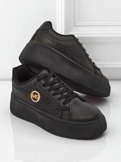 Damen Plateau Sneakers Perseida Royalfashion Schwarz Öko-Leder