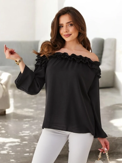 Royalfashion Damen-Bluse mit schulterfreiem Design und Rüsche