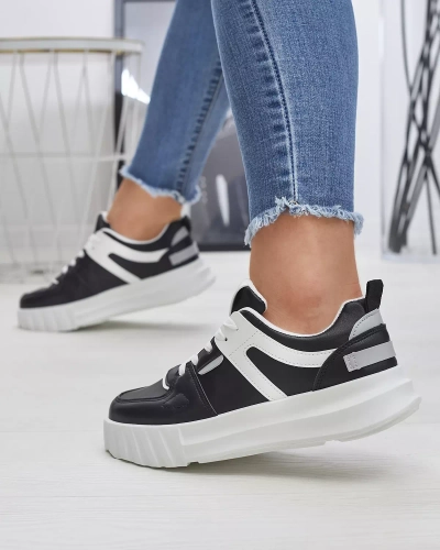 Öko-Leder Damen schwarze Freizeit Sportschuhe mit weißen Einsätzen Netiris - Schuhe