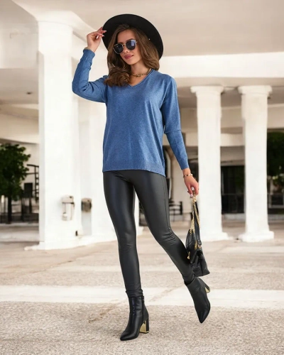 Royalfashion Blauer Damenpullover mit Herzausschnitt