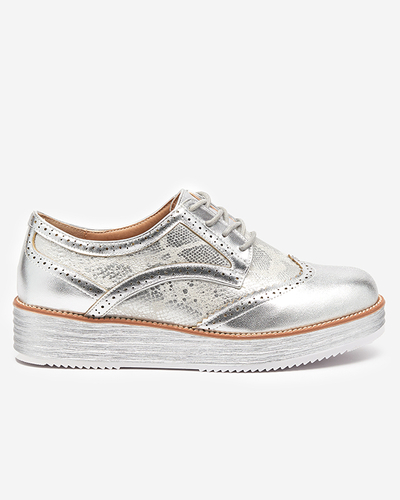 OUTLET Silberne Damenstiefeletten mit Einsätzen aus Schlangenleder Fin - Footwear